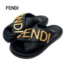 フェンディ FENDI サンダル フラットサンダル レザー メタルロゴ ブラック ギフト プレゼント 送料無料