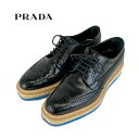 プラダ PRADA レースアップシューズ エスパドリーユ プラットフォーム ブラック 黒 送料無料