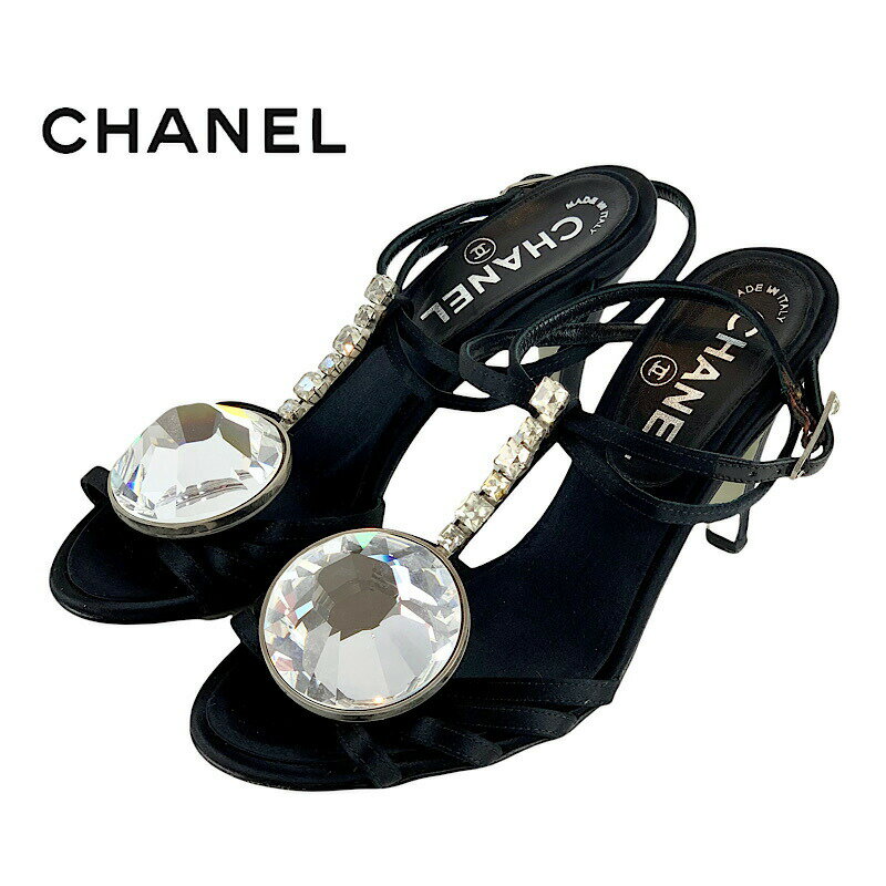 シャネル CHANEL サンダル サテン ビジュー ミュール ブラック 送料
