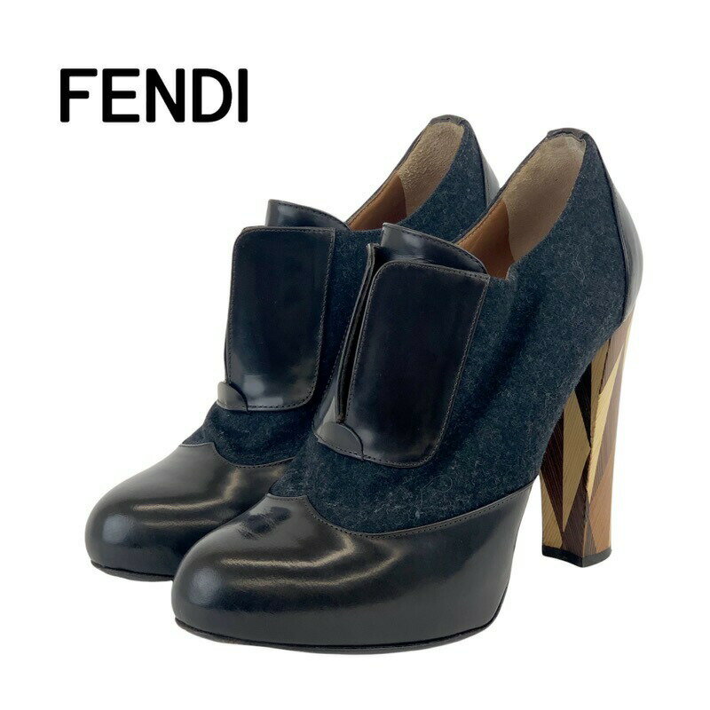 フェンディ FENDI ショートブーツ ブーティ レザー ウール グレー ブラウン 送料無料