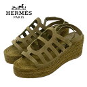 エルメス HERMES カタリア サンダル 靴 シューズ スエード カーキ シルバー 未使用 エスパドリーユ ウェッジソール ギフト プレゼント 送料無料