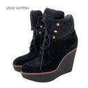 ルイヴィトン LOUIS VUITTON モノグラム ブーツ ショートブーツ 靴 シューズ レースアップ ウェッジソール スエード ナイロン ブラック 黒 ギフ...