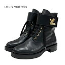 ルイヴィトン LOUIS VUITTON LV ワンダーランドライン ブーツ ショートブーツ アンクルブーツ レースアップ LV金具 ベルト レザー ブラック ...