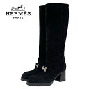 未使用 エルメス HERMES フォリー ブーツ ロングブーツ 靴 シューズ H金具 スエード ブラック 黒 シルバー ギフト プレゼント 送料無料