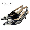クリスチャンディオール CHRISTIAN DIOR J'ADIOR パンプス 靴 シューズ ファブリック レザー ネイビー サンダル スリングバック 刺繍 ギ...