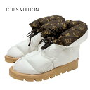 未使用 ルイヴィトン LOUIS VUITTON ピローライン モノグラム ブーツ ショートブーツ アンクルブーツ 靴 シューズ ナイロン ホワイト ギフト プ...