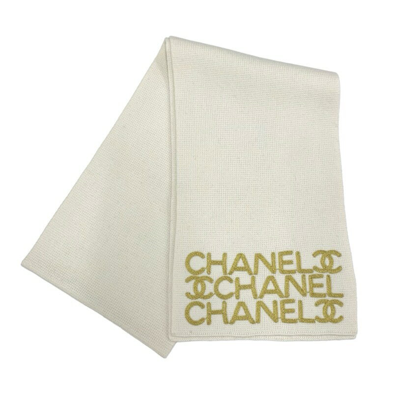 シャネル CHANEL マフラー ウール ココマーク ロゴ 刺繍 アイボリー ゴールド ギフト プレゼント 送料無料