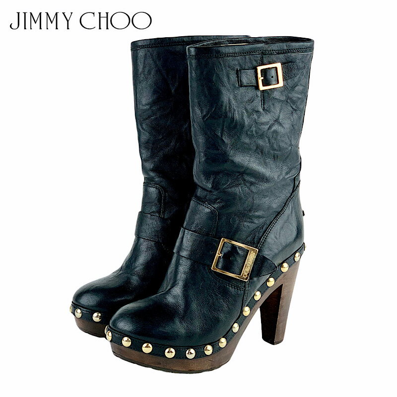 ジミーチュウ JIMMY CHOO ブーツ ショートブーツ 靴 シューズ レザー ブラック スタッズ ベルト