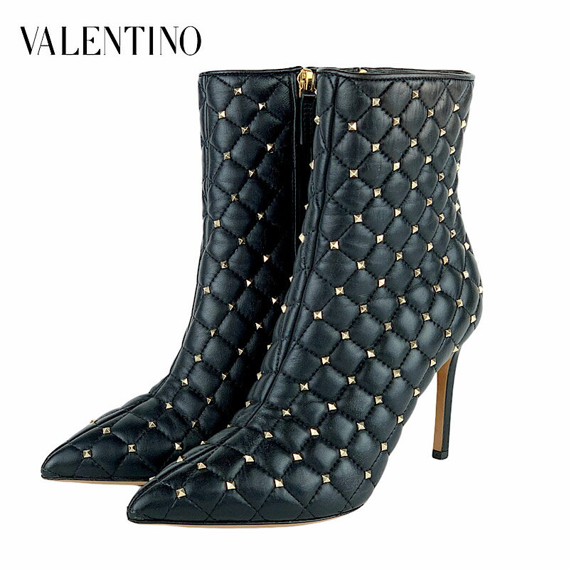 クロックス ブーツ レディース ヴァレンティノ VALENTINO ブーツ ショートブーツ 靴 シューズ レザー ブラック ロックスタッズ