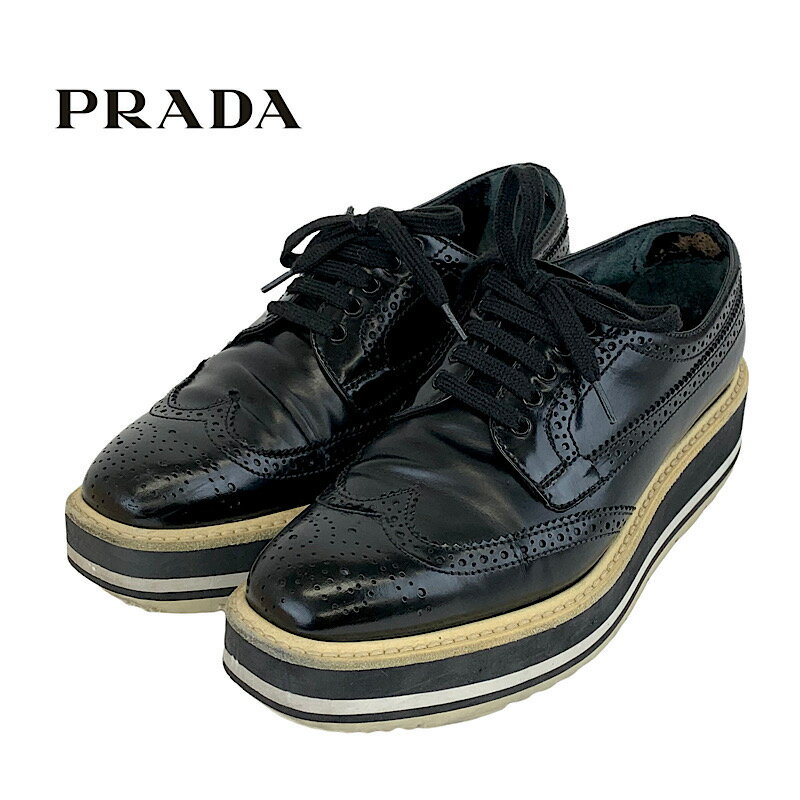 プラダ プラダ PRADA スニーカー 靴 シューズ レザー ブラック 黒 レースアップシューズ プラットフォーム