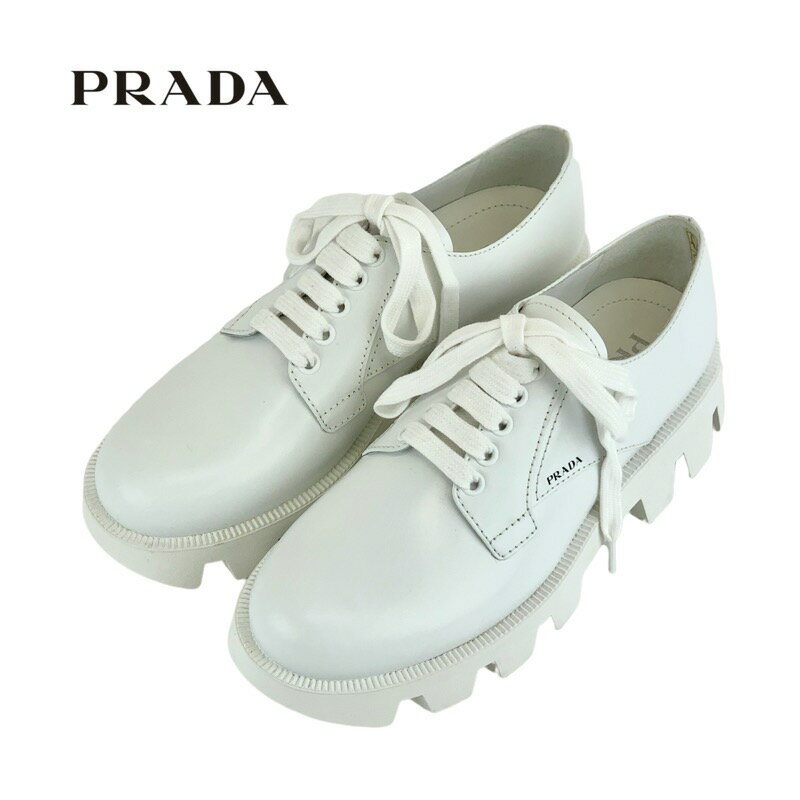プラダ プラダ PRADA スニーカー 靴 シューズ レザー ホワイト 未使用 レースアップシューズ ロゴ