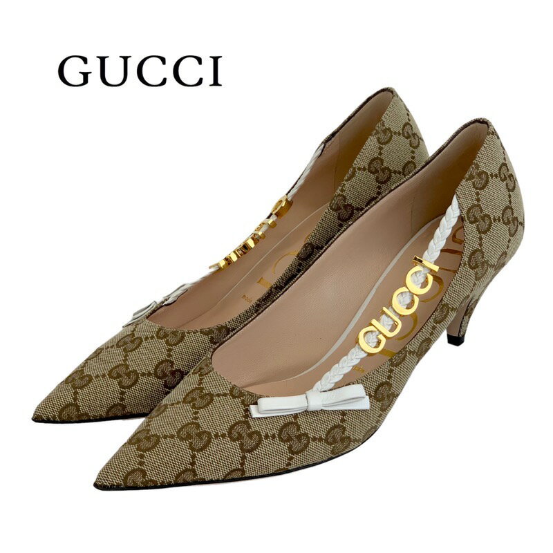 グッチ グッチ GUCCI パンプス 靴 シューズ キャンバス ベージュ GG ロゴ