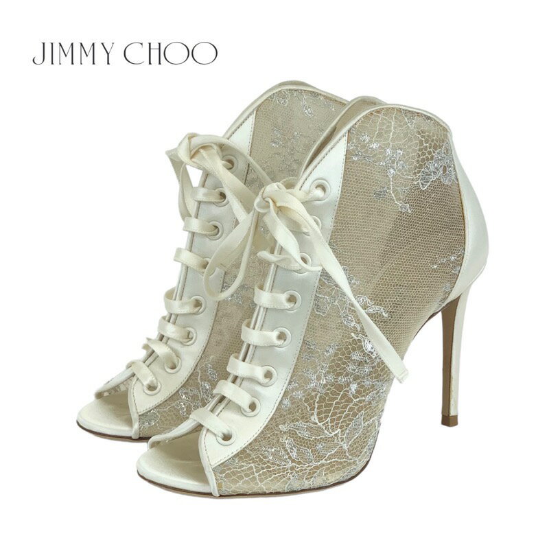 ジミーチュウ JIMMY CHOO ブーツ ショートブーツ 靴 シューズ レース サテン オフホワイト ブーティ レースアップ ウェデイングシューズ パーティーシューズ