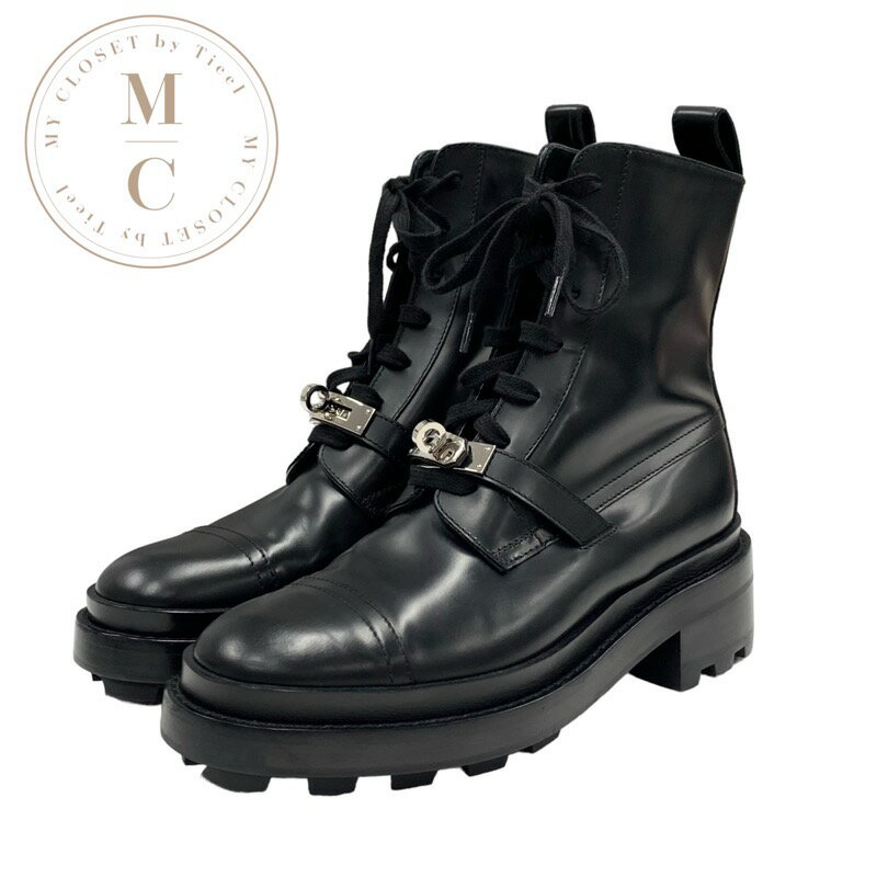 エルメス HERMES ファンク ブーツ ショートブーツ 靴 シューズ レザー ブラック シルバー 黒 ケリー金具 レースアップのサムネイル