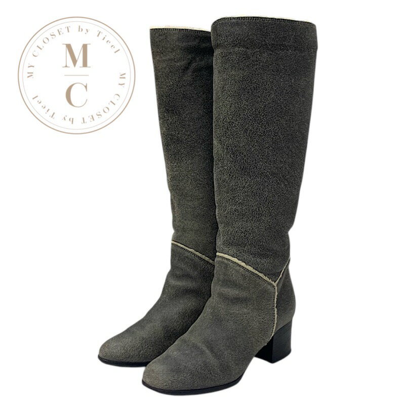 シャネル CHANEL ブーツ ロングブーツ 靴 シューズ レザー ムートン グレー ココマーク