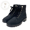 シャネル CHANEL ブーツ ショートブーツ 靴 シューズ ファブリック ブラック 黒 ココマーク レースアップ パール