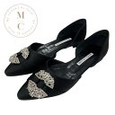 マノロブラニク MANOLO BLAHNIK フラットシューズ 靴 シューズ サテン ブラック 黒 フラットパンプス ビジュー スワロフスキー パーティーシューズ