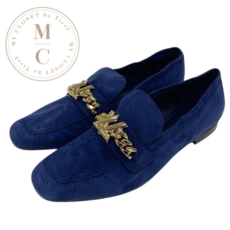 ルイヴィトン LOUIS VUITTON アッパーケースライン ローファー 革靴 靴 シューズ スエード ネイビー ゴ..
