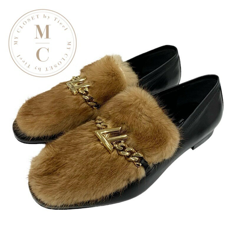 ルイヴィトン LOUIS VUITTON アッパーケースライン ローファー 革靴 靴 シューズ ミンクファー レザー ..