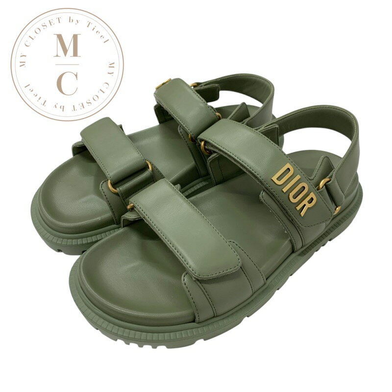 クリスチャンディオール CHRISTIAN DIOR DIORACT サンダル 靴 シューズ レザー グリーン 未使用 ロゴ ..