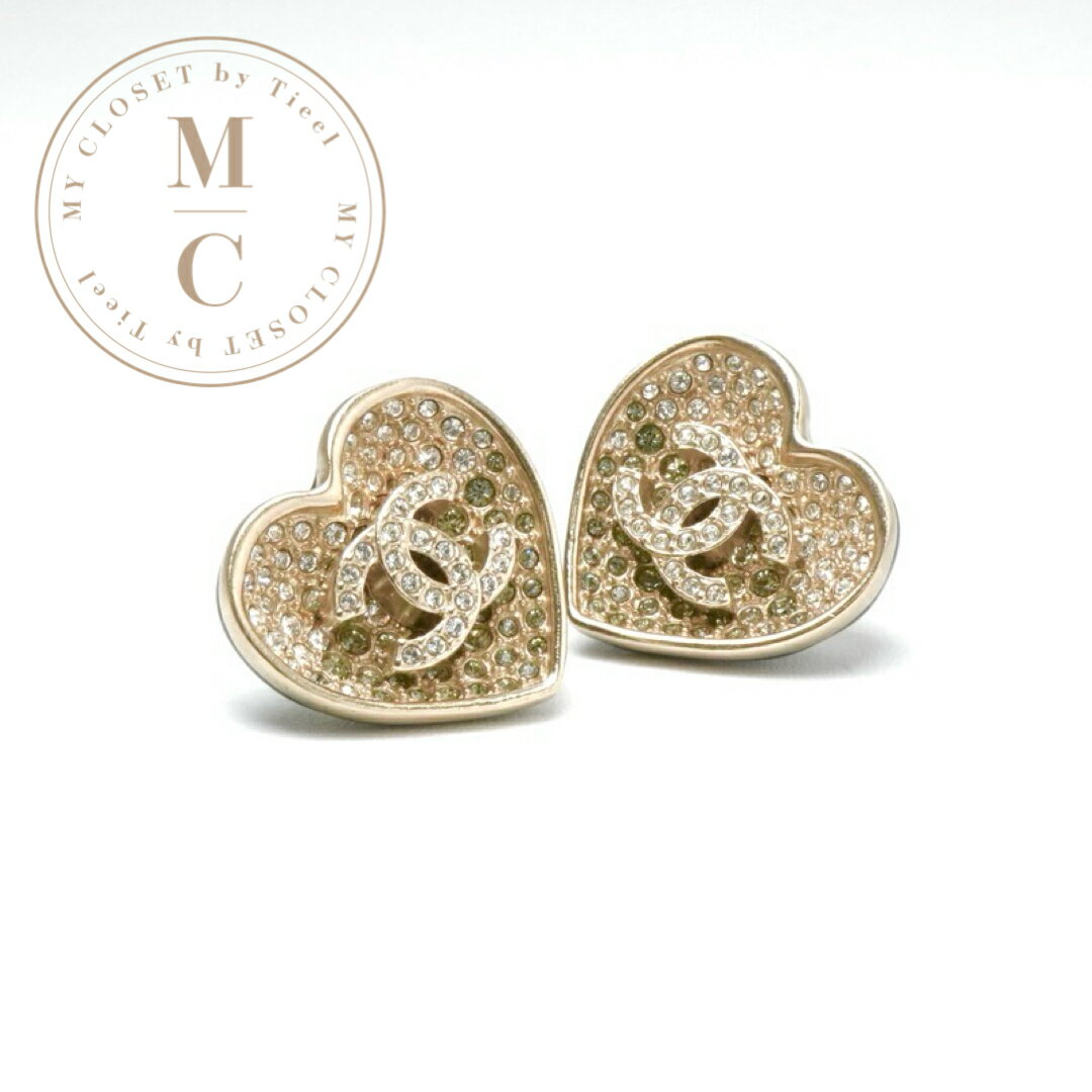 シャネル CHANEL ピアス イヤリング ゴールド ブラック ココマーク ラインストーン ハート(4)