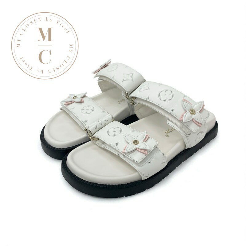 ルイヴィトン LOUIS VUITTON サンセットライン モノグラム サンダル 靴 シューズ レザー ホワイト ピンク 白 コンフォート ミュール フラット ...