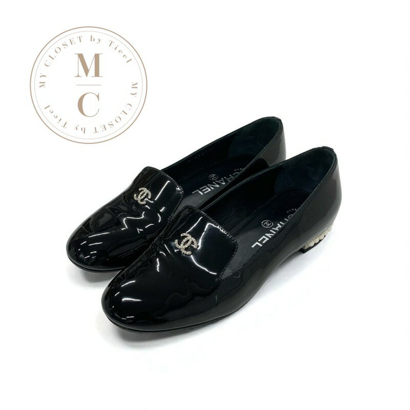 シャネル CHANEL フラットシューズ 靴 シューズ パテント ブラック 黒 ココマーク パール オペラシューズ