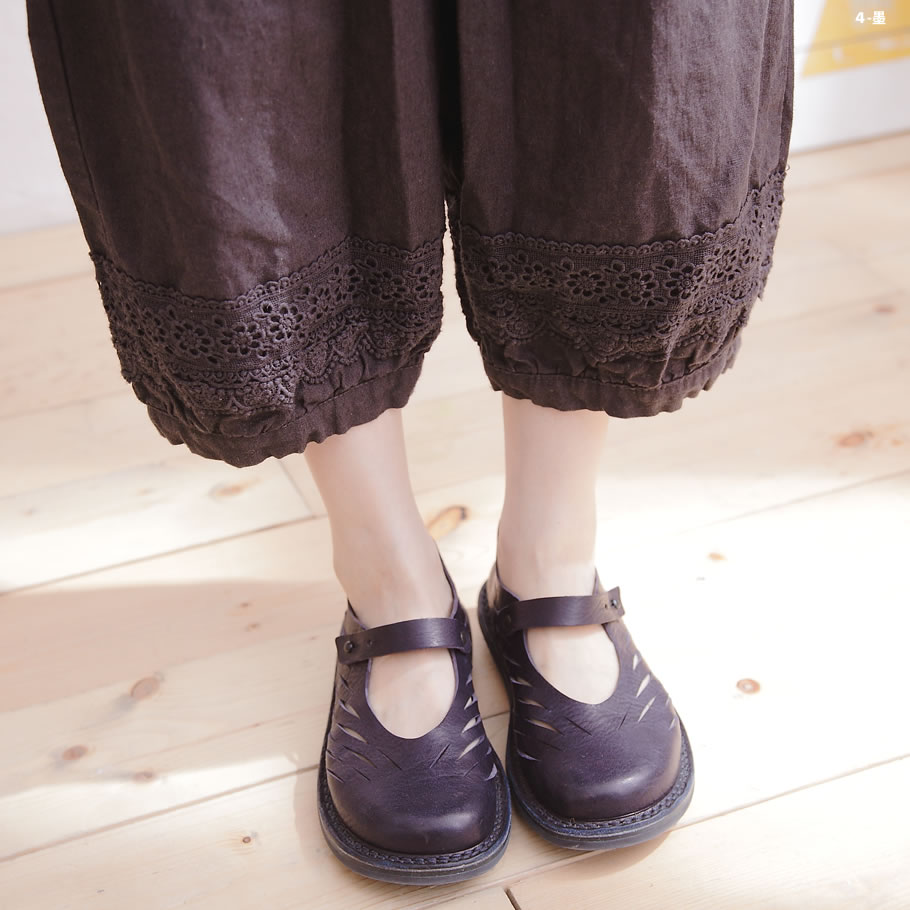 【完売御礼】【026012】 7分丈 刺繍 レース リネン サルエル パンツ