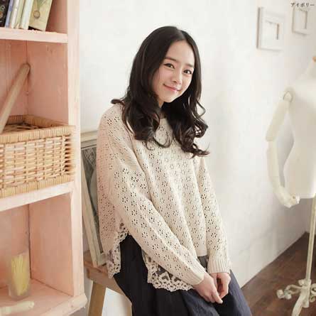 【完売御礼】長袖 刺繍 レース コットン ニット ブラウス【001001】のサムネイル