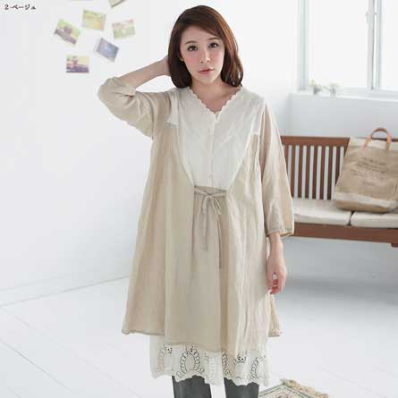 7分 刺繍 レース リネン Aライン ロングワンピース 【003046】 【 10P25Apr13 】 【 fs2gm 】