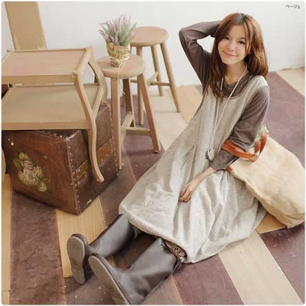 【完売御礼】ノースリーブ 起毛 コットン Aライン ロング ワンピース【5389】