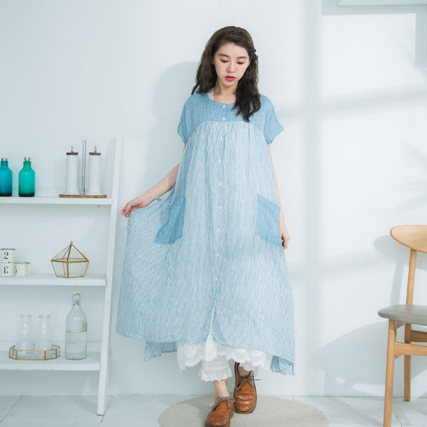 【完売御礼】【058016】【2in1】 半袖 刺繍 レース リネン Aライン ロング ワンピースのサムネイル