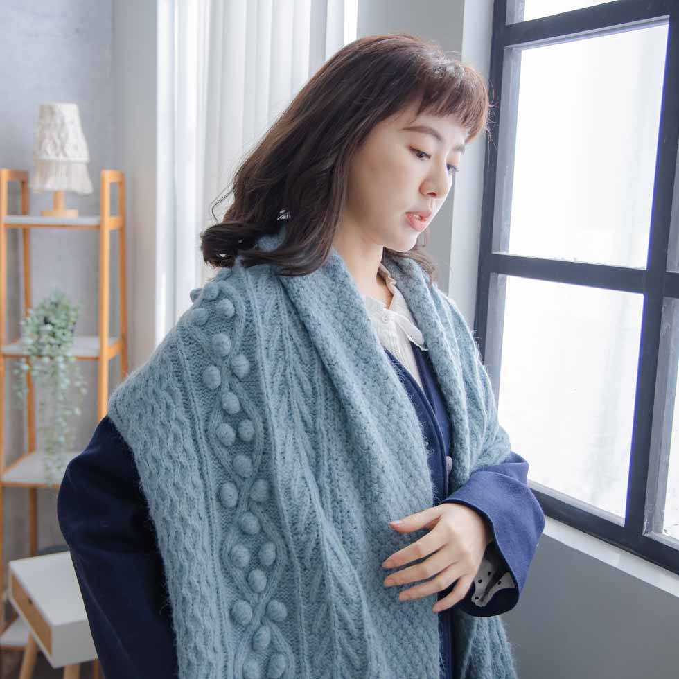 ニットマフラー 大判 厚手 ストール ショール スカーフ 【 ブルー 青色 】 ウール100% 大判ウールニットロングマフラー シンプル 無地 【全3色【 秋服 秋物 秋用 秋冬 冬服 冬物 冬用 秋冬新作 秋冬特集のサムネイル