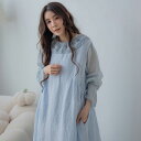 ウエストギャザーが生む優雅なライン、何年も愛せるスタイルを青で彩る【 リネン100% 麻100% 】【 ブルー 青色 】全4色上代\10,880 (税別)