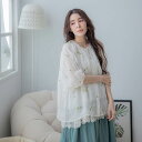 繊細な刺繍と透け感で、ジーンズやスカートと組み合わせ自在な夏の必須アイテム【 リネン100% 麻100% 】【 オフホワイト 白色 】全3色上代\9,280 (税別)