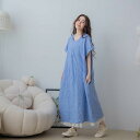 胸元から優雅に広がるAライン、極薄リネンで快適な着心地と上品な装いが叶う【 リネン100% 麻100% 】【 ブルー 青色 】全2色上代\10,880 (税別)