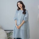 長袖で日焼けも防ぐ、チュニックとしても活躍する大人の上品な涼感スタイル【 リネン100% 麻100% 】【 ブルー 青色 】全1色上代\11,800 (税別)