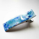 マコズアトリエ ハンドメイド 手描き ヘアクリップ 白猫と唐草 銀箔 レディース スクエア 大サイズ