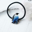 マコズアトリエ コウテイペンギン 雪の結晶柄 ブルー ヘアゴム