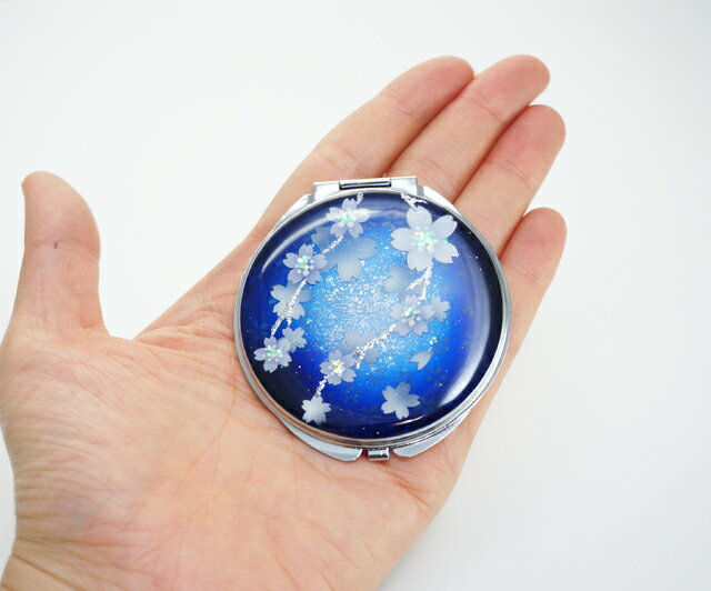 名入れ 無料 手描き プレゼント 鏡 ハンドメイド 和柄 コンパクトミラー 折りたた...