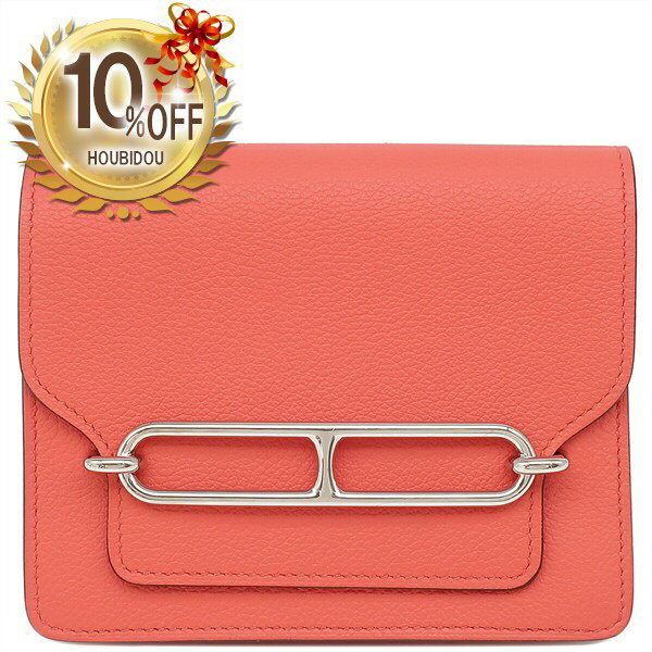 ＼10%OFFセール／ エルメス HERMES 二つ折り財布 ロウリス ルリ スリム ヴェルソ エバーカラー ローズテキサス×シエンヌ シルバー金具 コンパクトウォレット ベルトバッグ U刻印（2022年製）【中古】