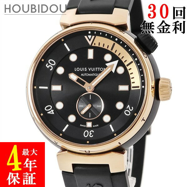 ＼最大5万円割引クーポン／ ルイヴィトン LOUIS VUITTON タンブール ストリート ダイバー ブラックブレイズ QA123Z K18PG×SS コンビ 黒 メンズ 腕時計自動巻き ブラック 【中古】