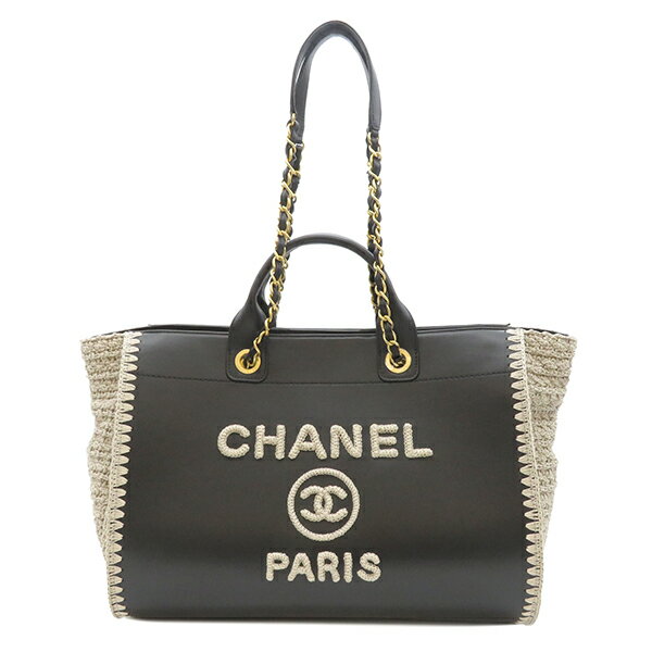 シャネル CHANEL トートバッグ ラージショッピングバッグ カーフ ニット ブラック×グレー 2WAY ショルダー 2022年クルーズライン ヴィンテージ金具 レディース 【箱】 【中古】