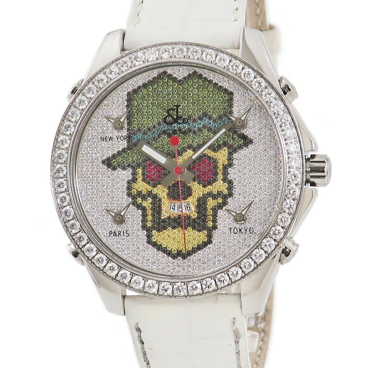 ジェイコブ JACOB 5タイムゾーン JC-SKULL 4DC 全面純正ダイヤ スカル 47mm  ...