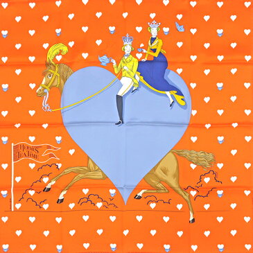 エルメス HERMES カレ70 CARRE スカーフ シルク オレンジ 【TEA TIME】 レディース 【箱】定番 人気 美品 【中古】
