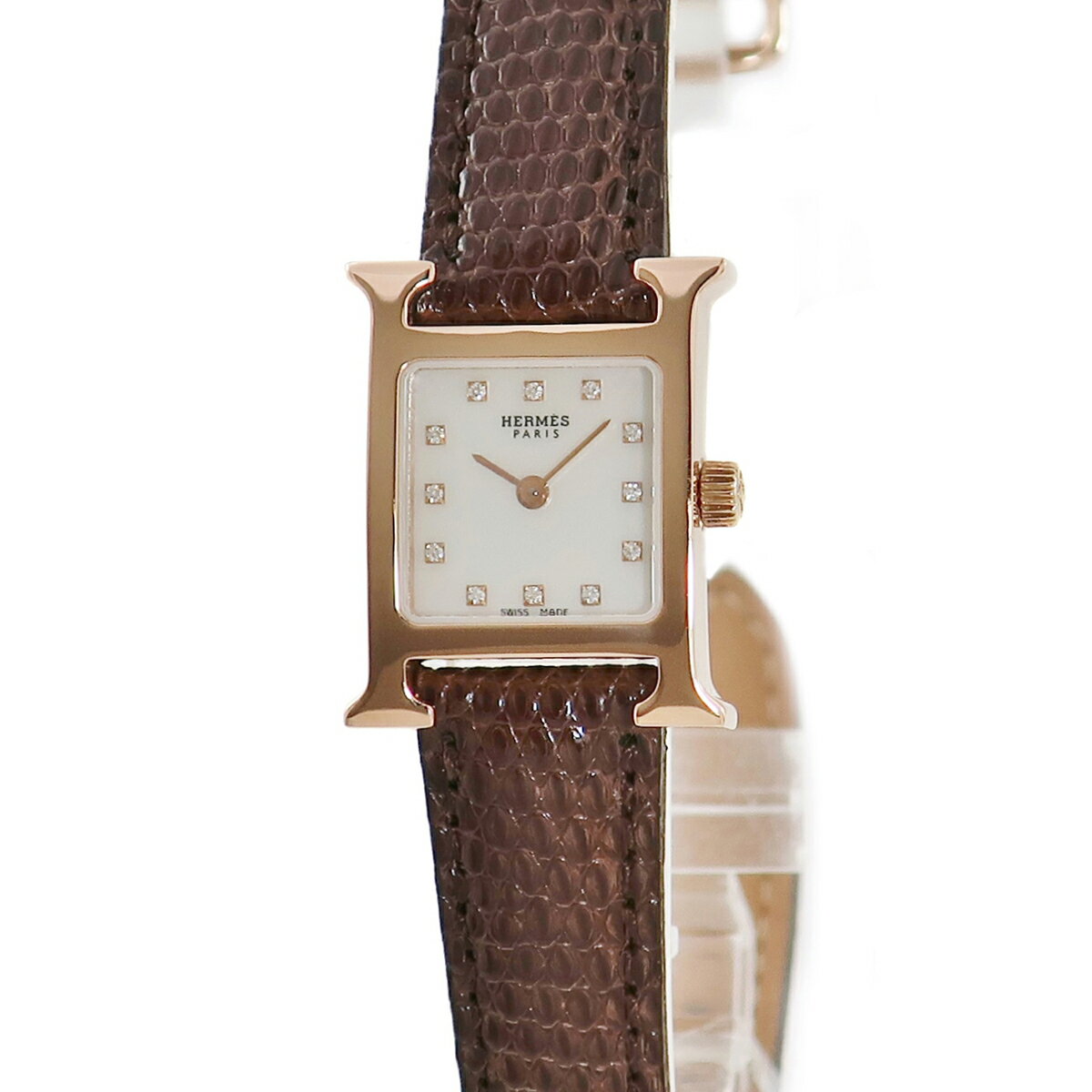 エルメス HERMES Hウォッチ ミニ HH1.170 K18PG無垢 純正ダイヤ シェル H型 四角 レディース 腕時計クオーツ シルバー 【中古】のサムネイル