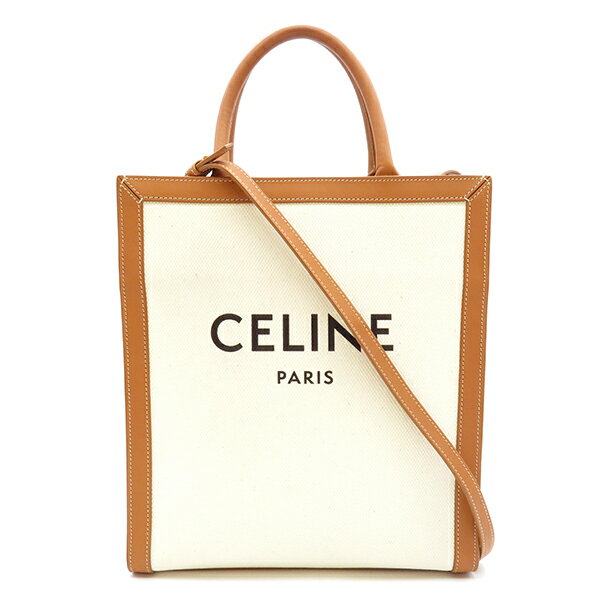 セリーヌ CELINE 2WAYバッグ バーティカル カバ カーフ キャンバス ナチュラル×タン ゴールド金具 19208 レディース 【保存袋】定番 人気 美品 【中古】