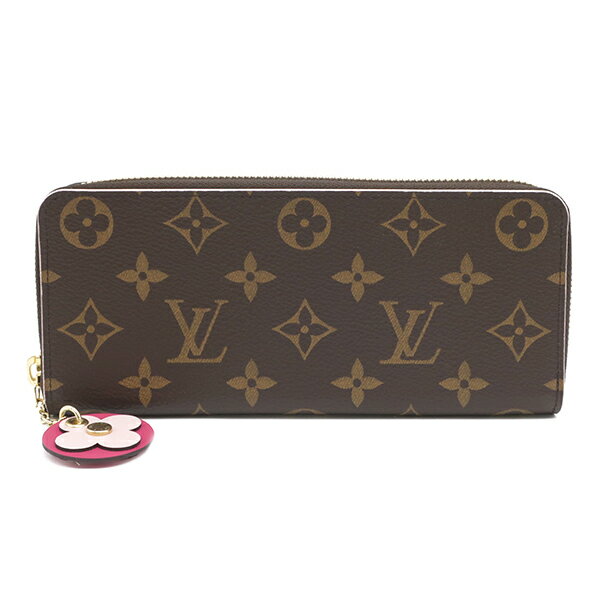 ルイヴィトン LOUIS VUITTON 長財布 ポルトフォイユ クレマンス フラワーチャーム モノグラム/ホットピンク ラウンドファスナー 新品 未使用 ゴールド金具 M64201 レディース【箱】 【中古】