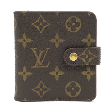 【クーポン利用で最大3万円OFF 9/1-9/2 数量限定】 ルイヴィトン LOUIS VUITTON 二つ折り財布 コンパクトジップ モノグラム 茶 ゴールド金具 M61667 メンズ レディース ユニセックス【箱】 【中古】