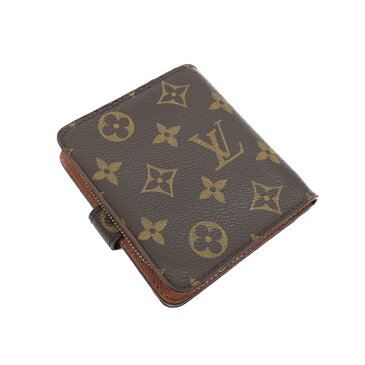 【クーポン利用で最大3万円OFF 9/1-9/2 数量限定】 ルイヴィトン LOUIS VUITTON 二つ折り財布 コンパクトジップ モノグラム 茶 ゴールド金具 M61667 メンズ レディース ユニセックス【箱】 【中古】